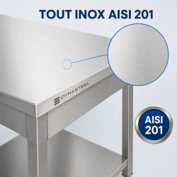 Stol od nehrđajućeg čelika 1600 x 600 mm s donjom policom — AISI 201