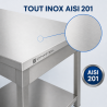 Stol od nehrđajućeg čelika 1600 x 600 mm s donjom policom — AISI 201