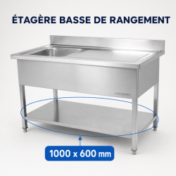 Plonge Inox 1 Bac Ocjedna ploha Desno - L 1000 x P 600 mm