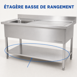 Plonge Inox 1 Bac 1200x600 mm, Ocjedna ploha desno, Stražnja ploča