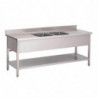 Plonge en Inox avec Étagère Basse 2 Bacs Au Centre - L 2000 x P 700 mm - Gastro M