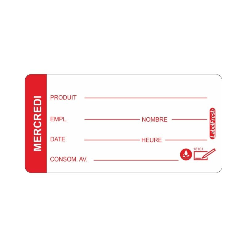 Traceability Label LabelFresh Soluble Easy - Wednesday - 60 x 30 mm - Pack of 250 - LabelFresh