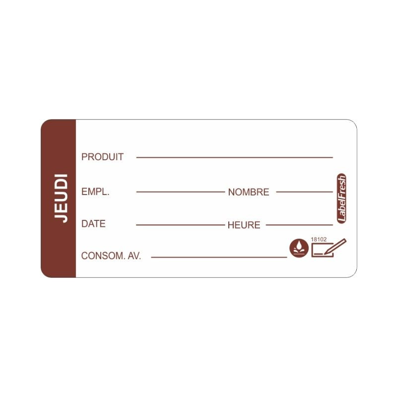 Etiquette de Traçabilité LabelFresh Soluble Pro - Jeudi - 60 x 30 mm - Lot de 250 - LabelFresh Etiquette de Traçabilité LabelFresh Soluble Pro - Jeudi - 60 x 30 mm - Lot de 250 - LabelFresh