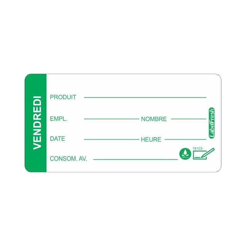 Etiquette de Traçabilité LabelFresh Soluble Pro - Lundi - 60 x 30 mm - Lot de 250 - Labelfresh Etiquette de Traçabilité LabelFresh Soluble Pro - Lundi - 60 x 30 mm - Lot de 250 - Labelfresh