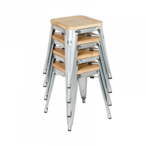Čelične Bistro Stolice s Drvenim Sjedalom - Set od 4 - Bolero