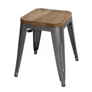 Tabureti Bistro Niski od Sivog Metalnog Čelika s Drvenim Sedištem - Set od 4 - Bolero
