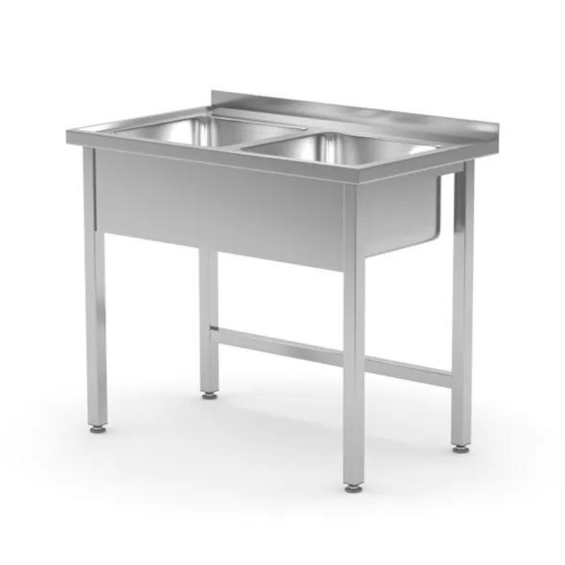 2 Basins Sink with Backsplash - HENDI, L 1000 x D 600 mm: professional quality and optimal hygiene.