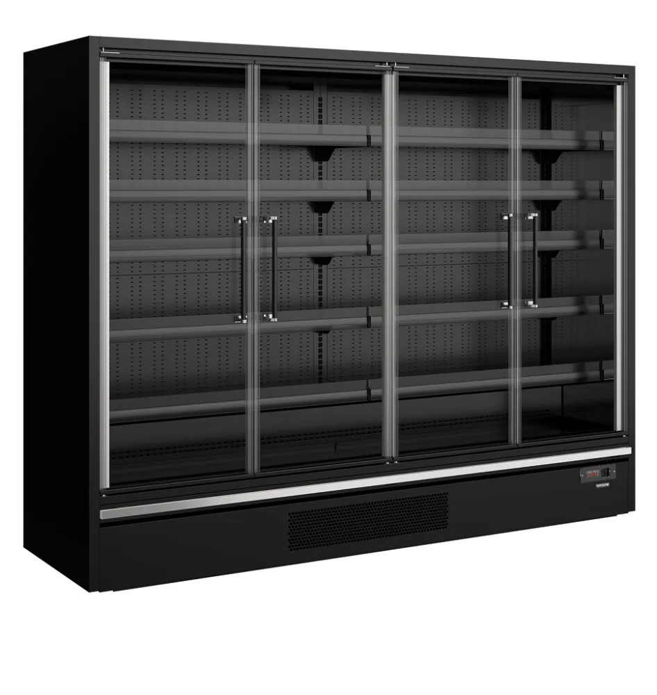 Crna rashladna vitrina za supermarket - 4 staklena vrata - 1258 L