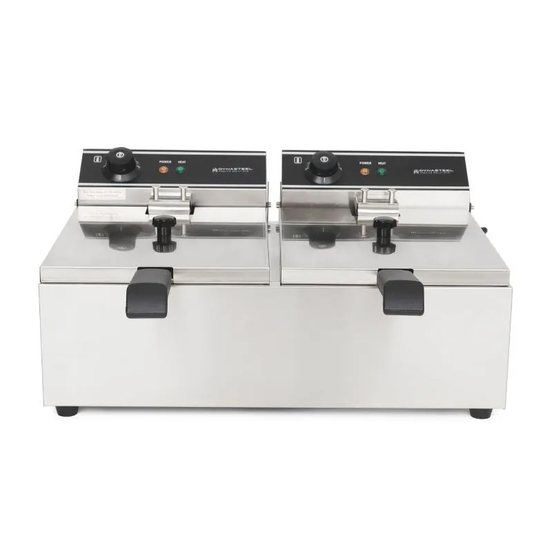 Friteza Profesionalna Dvostruka 2 x 10 L 6000 W, Termostat 50-200 °C, Timer, Inox Posude, Snacking CHR