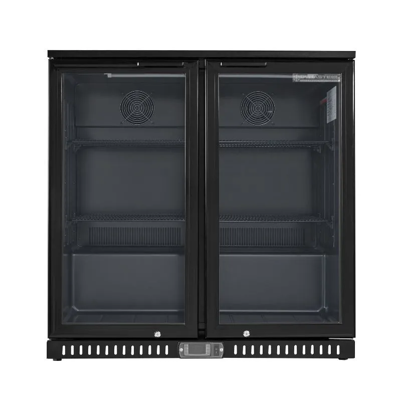 Arrière-Bar Hladnjak 209 L 2 Staklena Vrata na Zglobovima, Ventilirano Hlađenje 2/8°C, Crna Skinplate, Vitrina Ispod