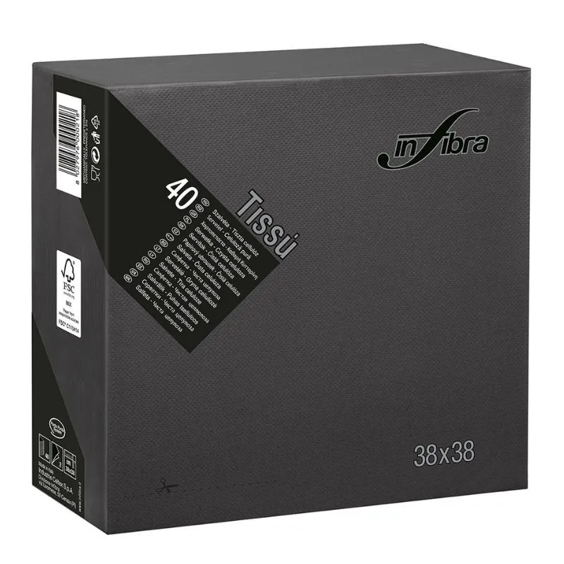 Salveta od celuloze 2 sloja 38 x 38 - Crna - Paket od 1440