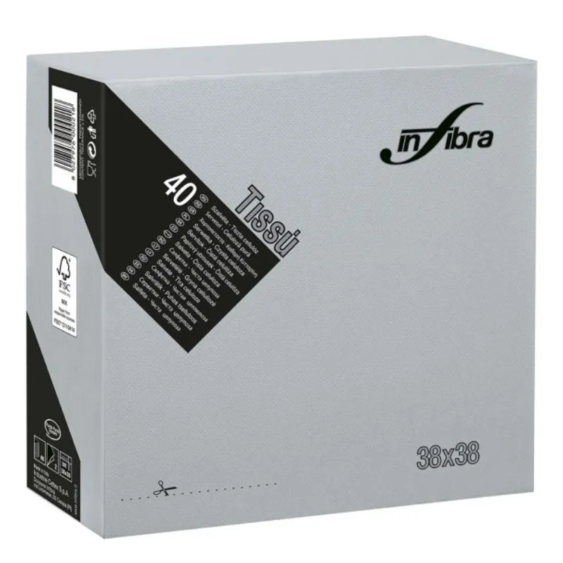 Salveta od celuloze 2 sloja 38 x 38 - siva - Paket od 1440