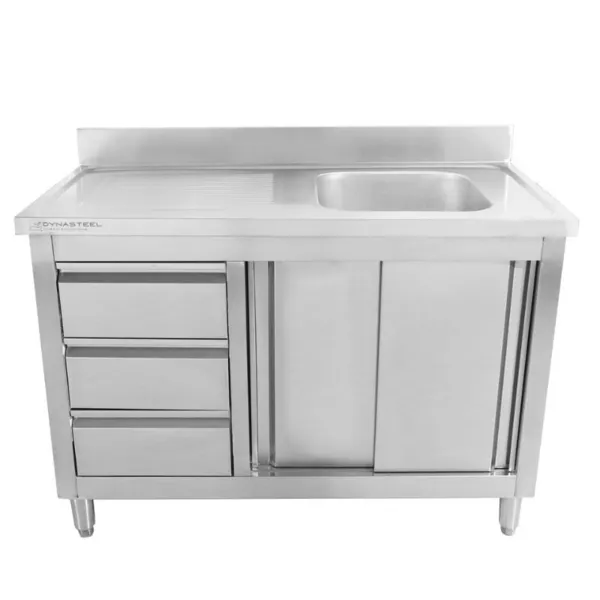 Sudoper s 1 Koritom, Podignutim Rubom i 3 Ladice - 1200 x 600 mm - Korito Desno