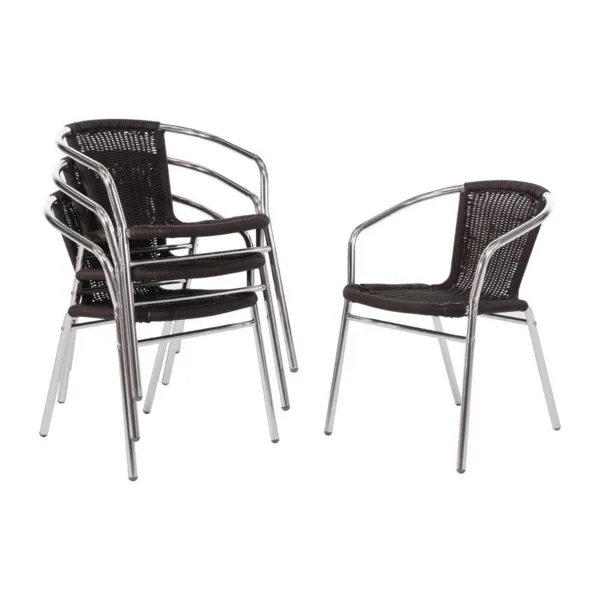 Stolice od pletiva, crne boje, mogu se slagati, od aluminija - set od 4